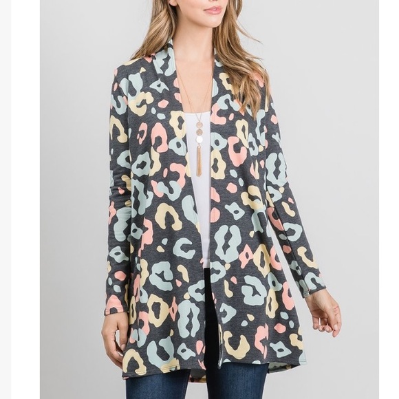 Cool Melon Sweaters - Sage & Charcoal Animal Print Duster